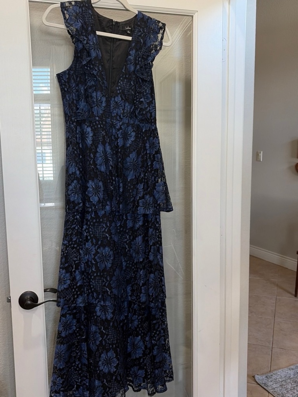 Lulu's Navy Blue Floral Lace Maxi Dress
